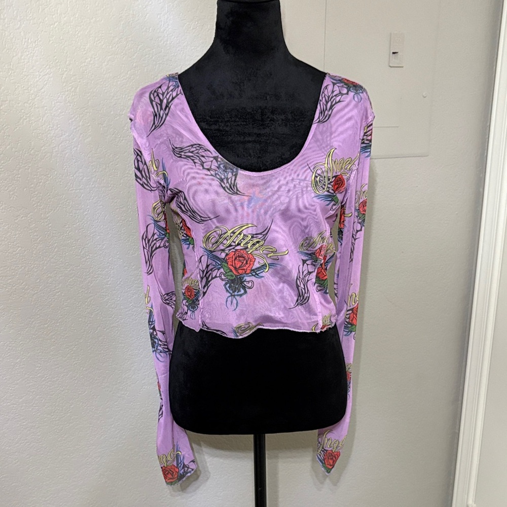 Elegant Floral Long Sleeve Top in Lavender